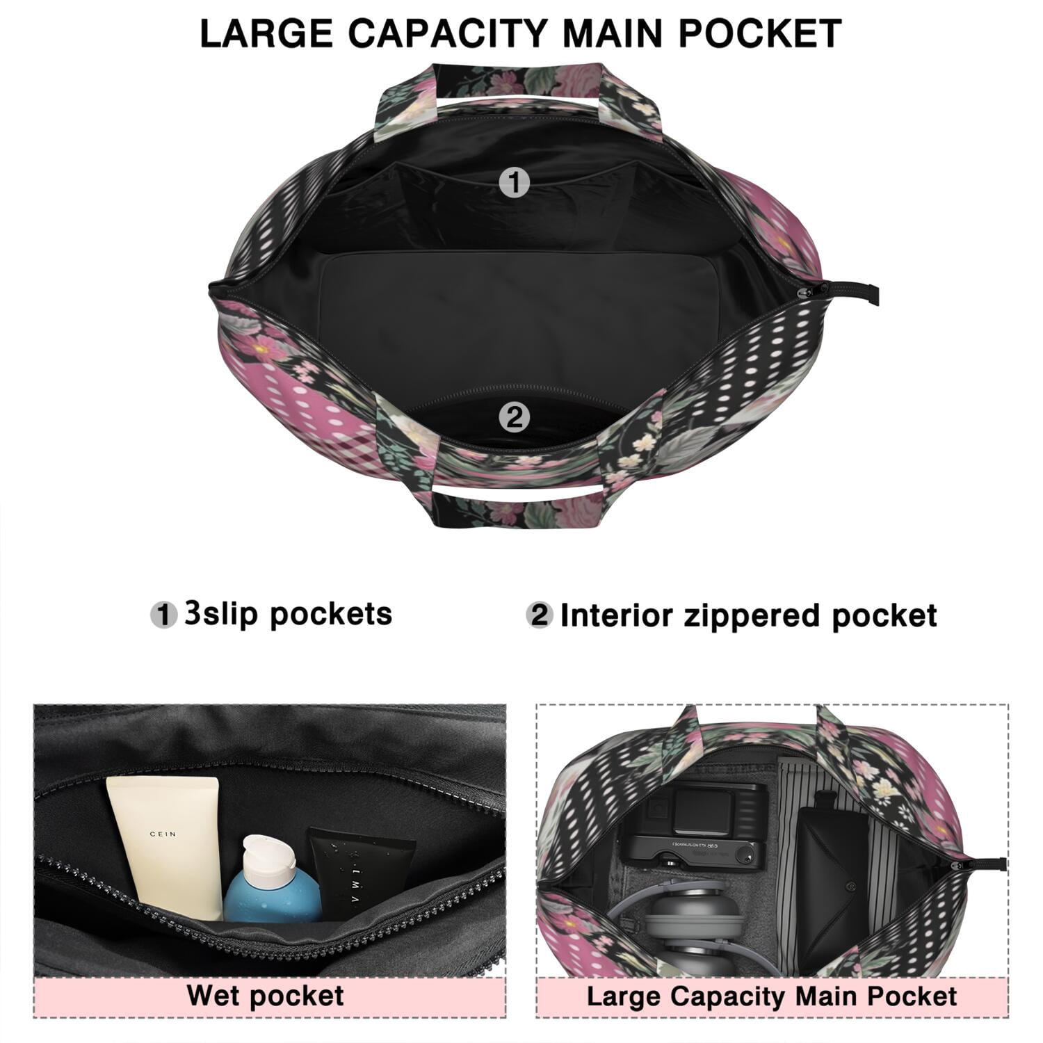 Pioneer Flower Floral Print Pattern Travel Tote Bags for Women Carry On,Large Weekender Bags for Women Travel,Multi Functional Duffle Bag for Work,Shopping,Sports