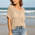 thumbnail image 7 of Staron Women Hollow Out Knitted Round Neck Short Sleeve Casual Boho Beach Vacation Loose Tops Bohemian Crochet Sweater, Beige XXL, 7 of 7
