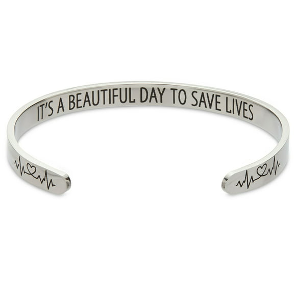 Inspirational Bracelet Manchette en Argent pour les Femmes et les Hommes, Cadeau de Bracelet de Motivation en Métal, C'est une Belle Journée pour Sauver des Vies, 2.6 x 2 Po