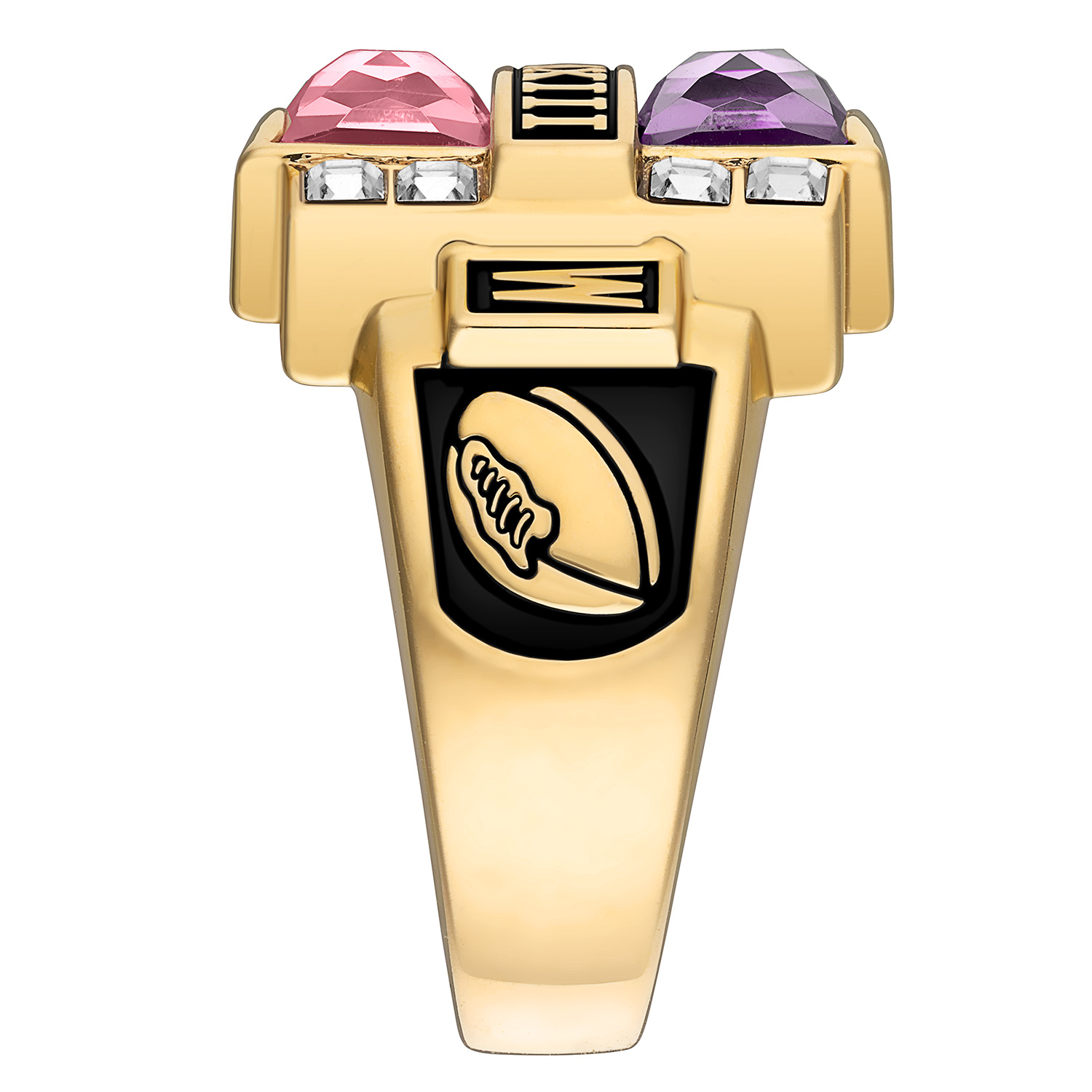 Freestyle, Men's Rhodium, Gold or Rose Gold Plated Double Birthstone & CZ Rectangle Class Ring, Personalized, High School or College Graduation