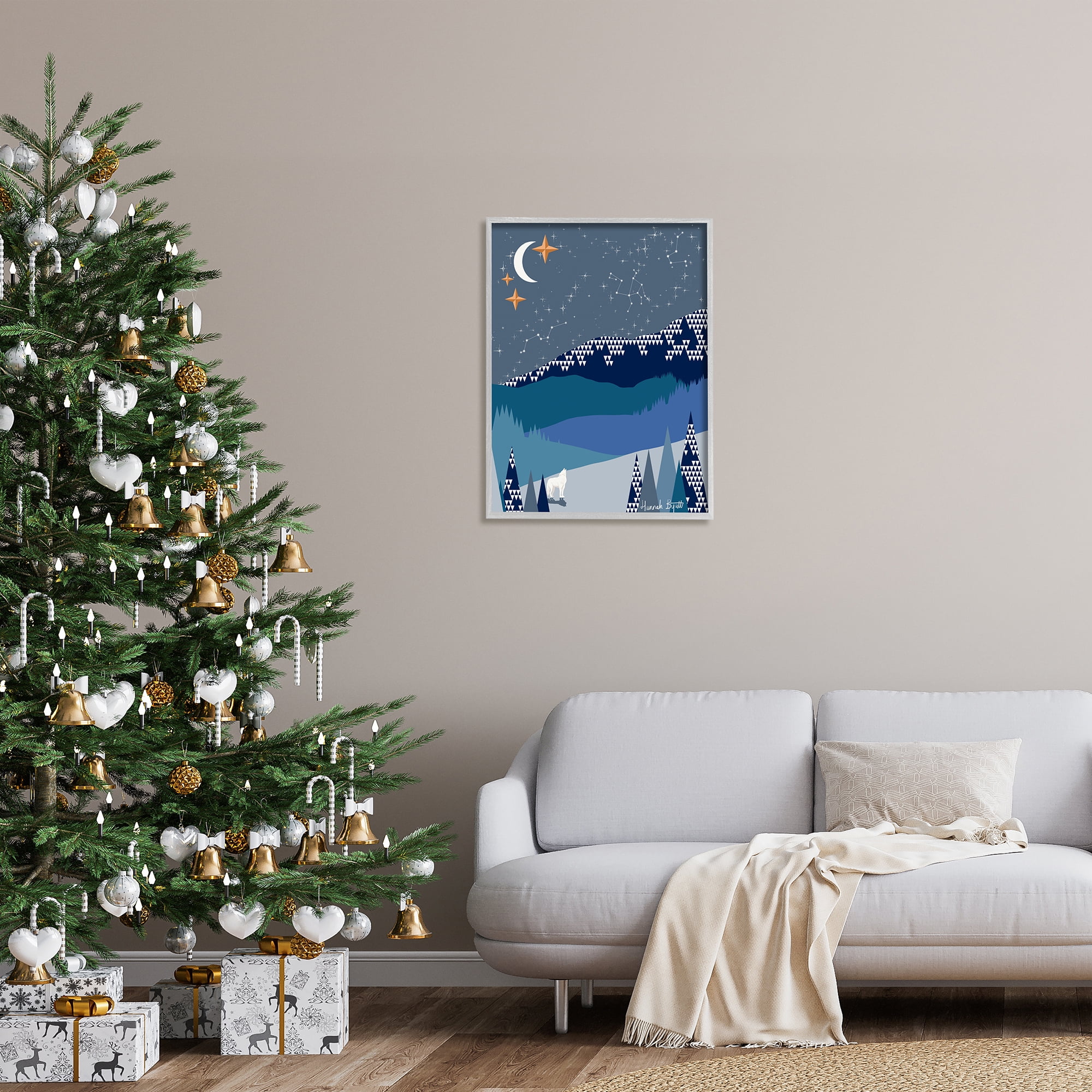 Stupell Industries Winter Night Landscape Holiday Painting Gray Framed Art Print Wall Art, 24 x 30