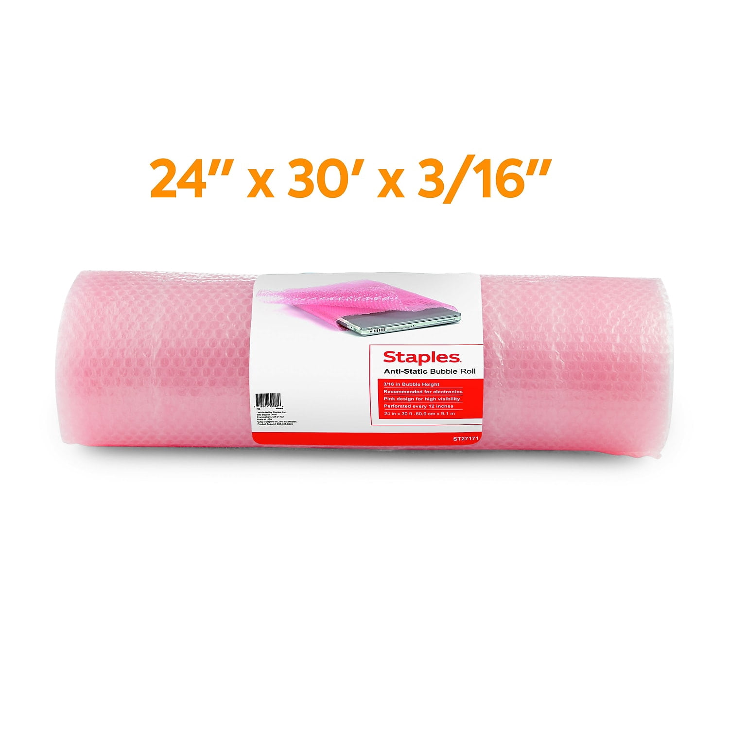 3/16" Staples Anti-Static Extra Wide Bubble Roll 24"x30' (27171) 4072824