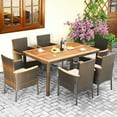 thumbnail image 2 of Costway 7PCS Patio Rattan Dining Set Armrest Cushioned Chair Wooden Tabletop, 2 of 10