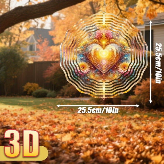 HELLOYOUNG 10 Inch Floral Heart Wind Spinner, 3D Windmill Decor with 360 Degree Rotating Hook, Garden Wind Catcher, Patio & Outdoor Hanging Ornament for Yard, Terrace