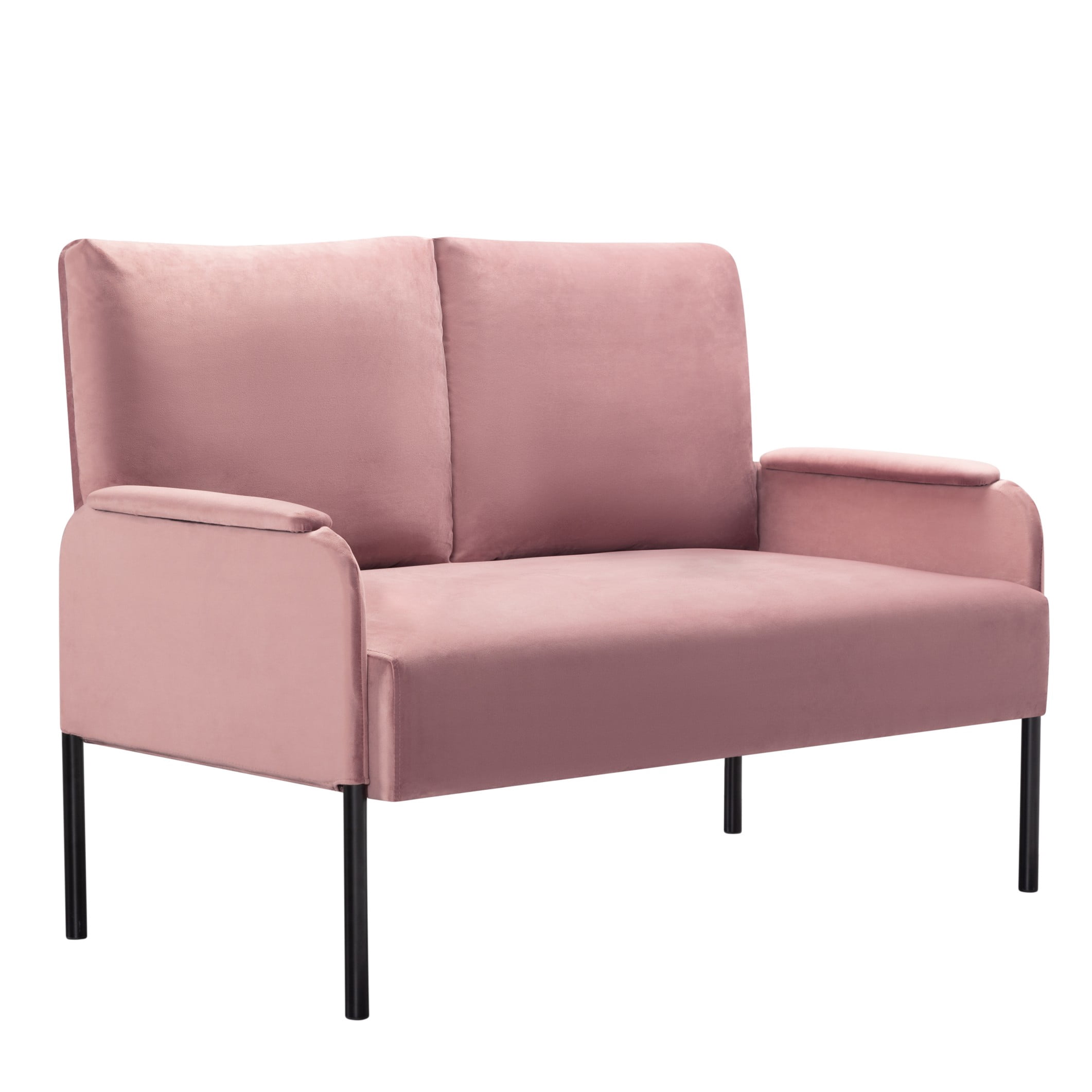 BSHTI 45.7" Metal Frame Loveseat Couch – Solid Wood & Iron Combination, High-Density Foam Seat, Removable Washable Back Cushion, for Small Spaces, Apartments，Pink