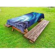 Winter Outdoor Tablecloth, Aurora Borealis Kirkjufell Iceland Natural Phenomenon Northen Environment, Decorative Washable Fabric Picnic Tablecloth, 58 X 104 Inches, Blue Sea Green Lilac, by Ambesonne