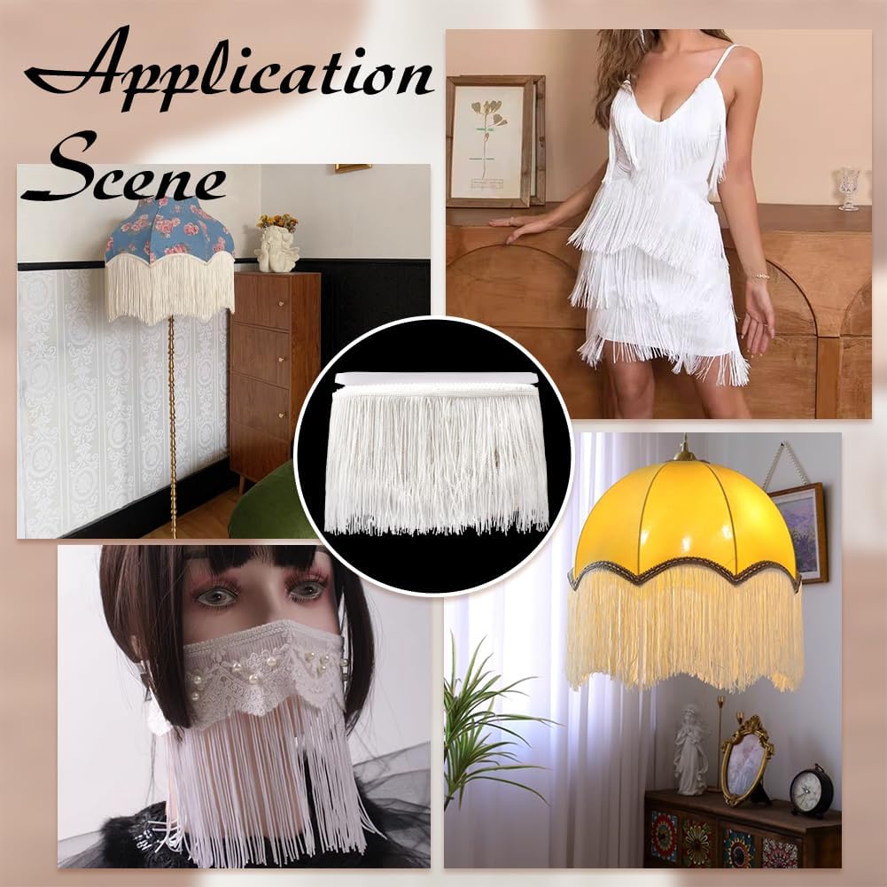 10 Yards Fringe Tassel Sewing Trim 5-1/4inch Wide Ribbon Trim White Fringe Trim for Sewing Polyester Tassel Lace Ribbons Sewing Trim for DIY Crafts Clothes Dress Curtain Decoration White 1card