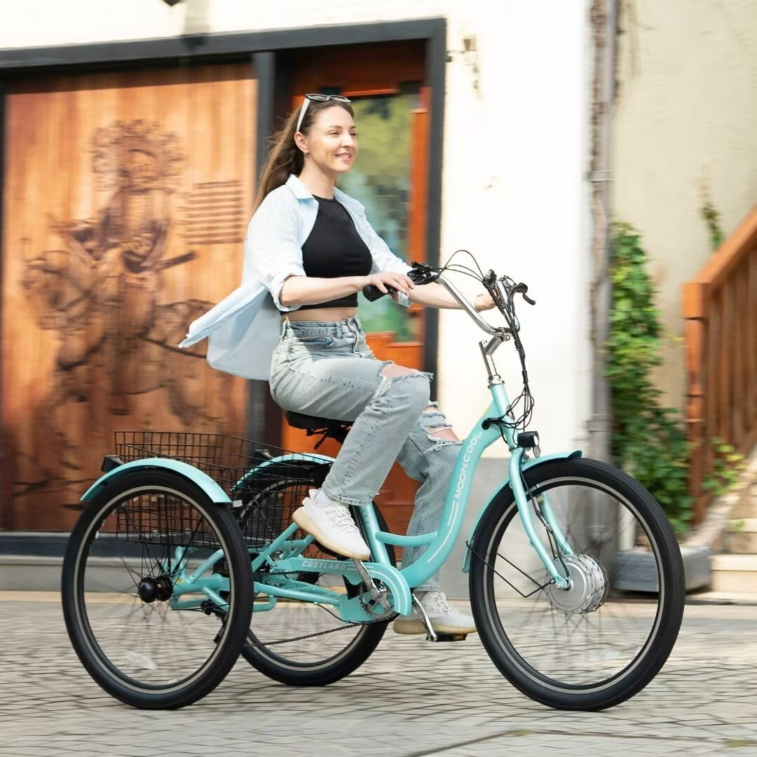 Docred 24'' Adult Electric Tricycles 3 Wheel Electric Bike, 15.5 mph 350W Electric Trikes for Seniors，7-Speed & 4 Adjustable Riding Modes Electric Tricycle with 36V Removable Lithium Battery