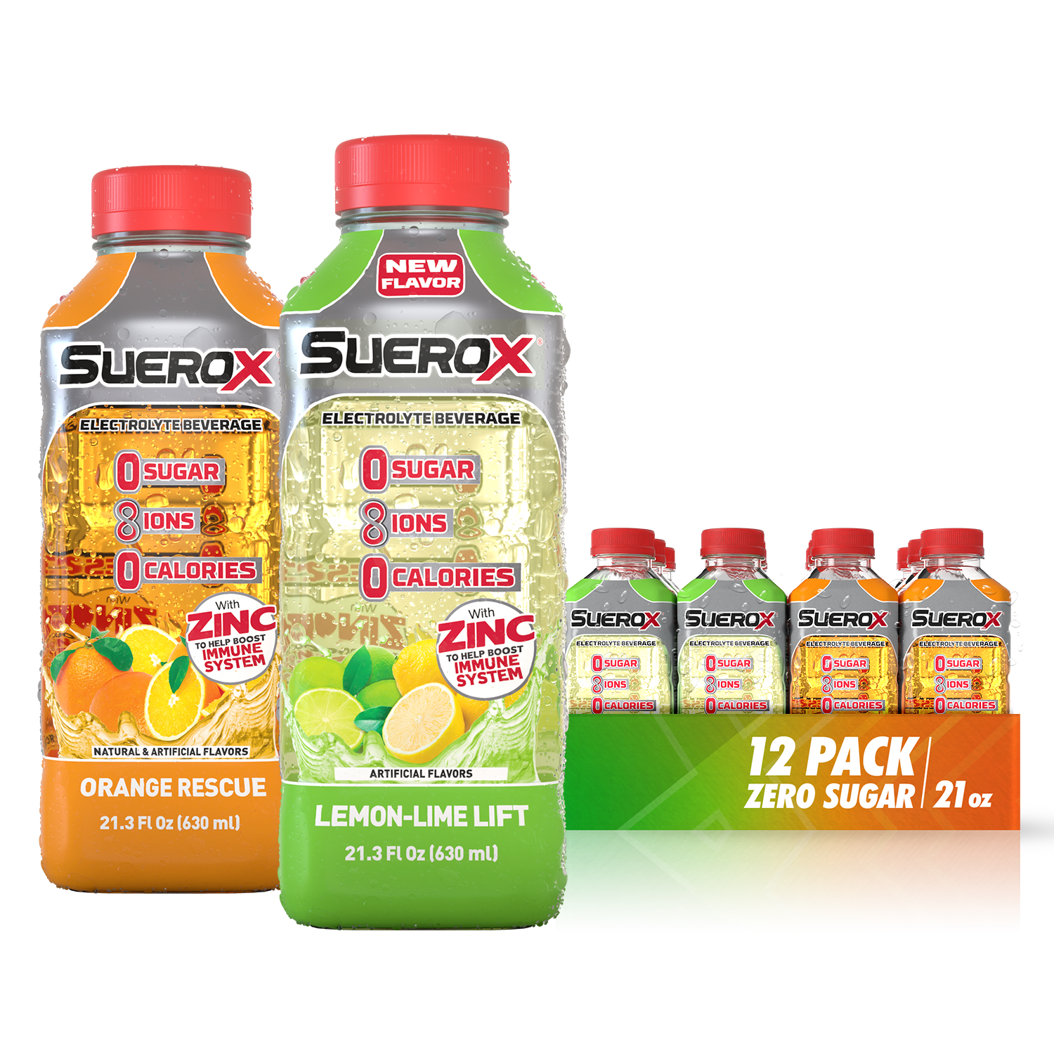 SueroX Zero Sugar Electrolyte Drink for Hydration and Recovery, Citrus Pack, 21 oz , 12 ct