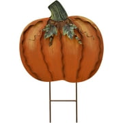 Pumpkin Garden Stake Metal Yard Sign Fall Decor, Decorative Dcor Outdoor for Autumn Harvest Thanksgiving Halloween Rustic Decoration Home (17 inch H, Orange)
