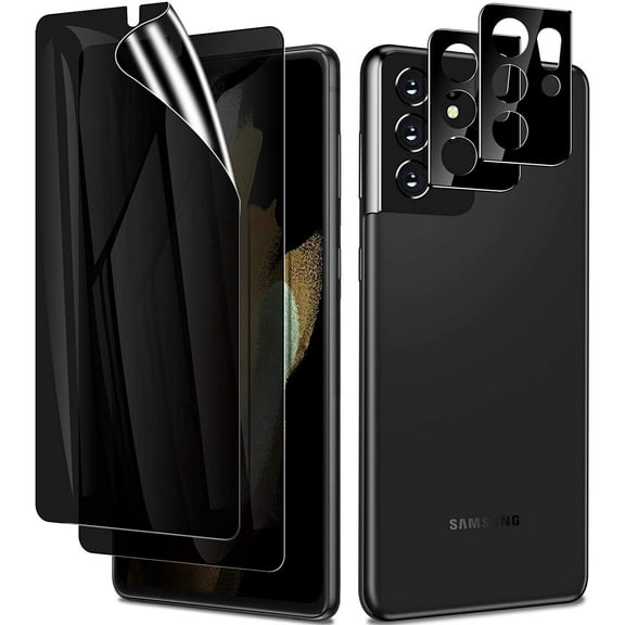 [2 2 Pack] for Samsung Galaxy S21 Ultra Privacy Screen Protector [Support Fingerprint ID] Anti-Spy Full Adhesive Flexible Film   Camera Lens Glass Protector for Galaxy S21 Ultra 6.8” 5G 2021