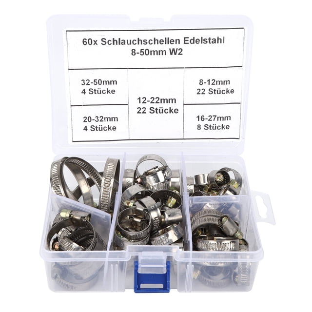 60 piezas de sujetadores de clip de resorte de abrazadera de manguera tipo alemán 8-12 mm/12-22 mm/16-27 mm/20-32 mm/32-50 mm