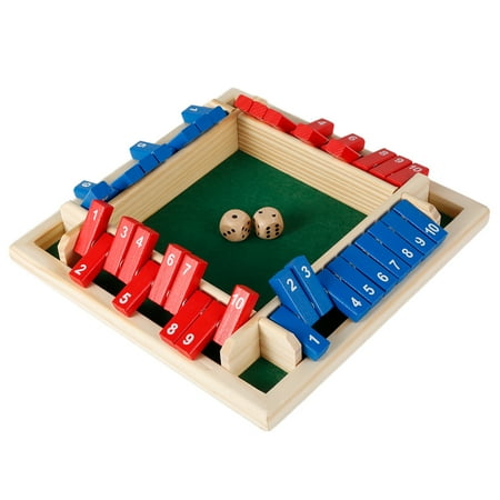 

4 Player Shut the Box Set Eco-Friendly Wooden Interactive Shut the Box Dice Game with Digital Numbers Non-Burr Four-Sided Flop Games Toy for KTV Bar Club Party