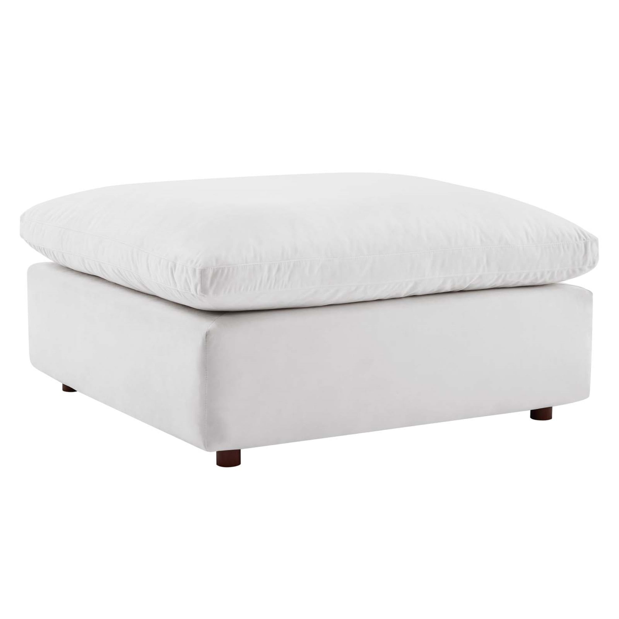 White Velvet Overstuffed Ottoman with Down Filled Cushions