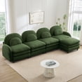 thumbnail image 3 of HUTWIFE 129.1" 4- Seater Teddy Velvet Sofa Green Modular Couch with Ottoman, Curved Back & Lumbar Pillows, 3 of 9