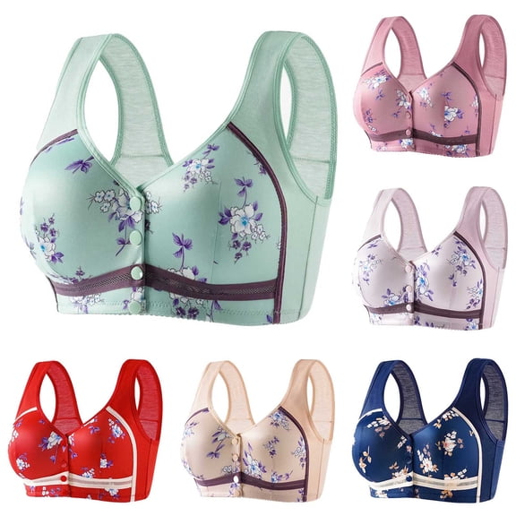 SROBPTY Womens Everyday Bras Floral Print Front Closure No Underwire Tank Top Support Brassiere for Daily Wear