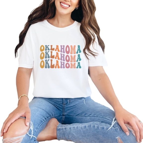 Oklahoma, United States of America, USA or US State Themed, Groovy Retro Wavy Text, White Comfort Colors T-Shirt, Small
