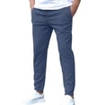 thumbnail image 2 of Men's Stretch High Multi Pockets Durable Pants Men Comfy Lightweight Drawsting Work Hiking Elastic Waist Stretch Comfy Work Dress Pants Blue M, 2 of 5