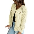 thumbnail image 4 of Herrnalise Women's Corduroy Button Down Shirts Casual Long Sleeve Oversized Jacket Shacket Coat with 4 Pockets Beige,M, 4 of 9