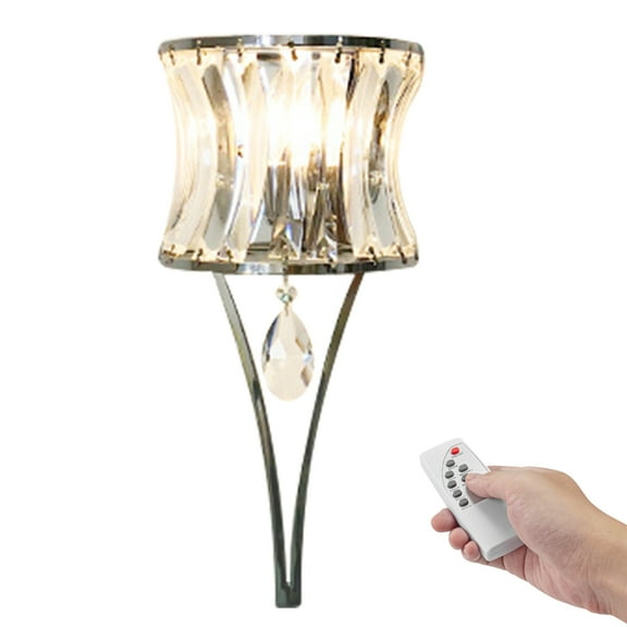 Kiven Battery Operated Wall Sconces with Remote Control,Rechargeable Wall Sconces Indoor,1 Set Dimmable Wall Lamp for Reading, Dark Corner, Bedside, Wall Decor,Crystal Lampshade