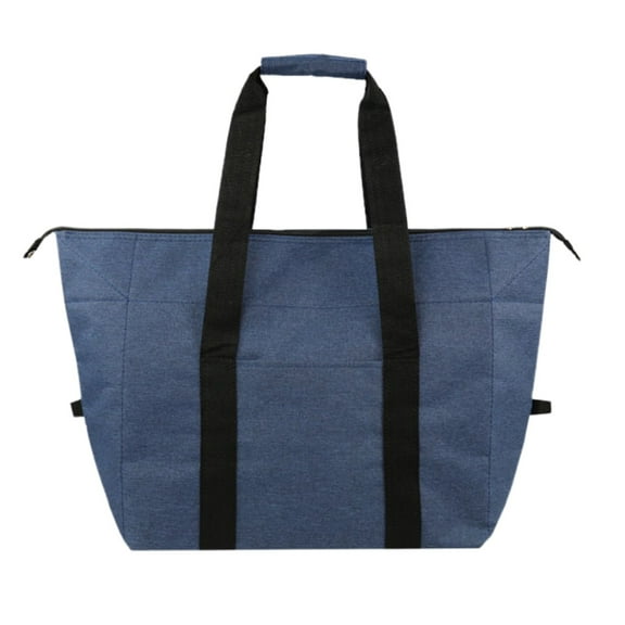 Insulated Grocery Cooler Food Bags with Zipper for Shopping, Travel, Picnic or Lunch, Alumimum Foam Tote Bag for Frozen Cold Hot Foods Delivery (Navy) 15.35x7.48x10.63"