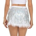 thumbnail image 6 of HDE Women's Sequin Tassel Fringe Skirt Fur Trim Hip Scarf Silver XS-S, 6 of 7