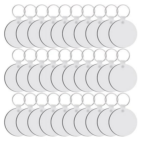 30X round sublimation blanks 30X key rings 30X plastic retaining clips-White