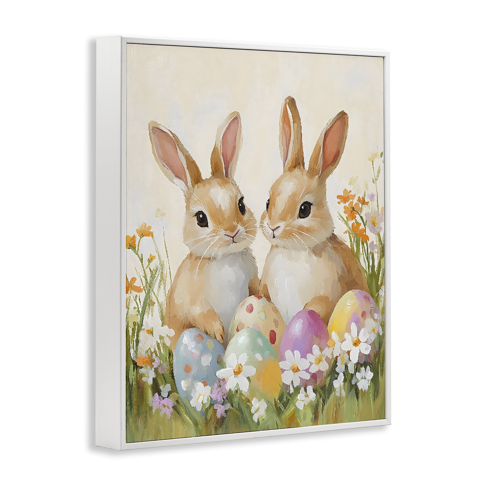 Stupell Industries Bunnies with Painted Easter Eggs White Framed Giclee Art, design by The Prints Vibe