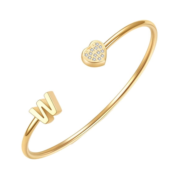 PAURO Initial Bracelets for Women Letter M Heart Silver Gold Plated Stainless Steel Simple Dainty Personalized Cubic Zirconia Delicate Alphabet K Elegant Open Jewelry Gold W