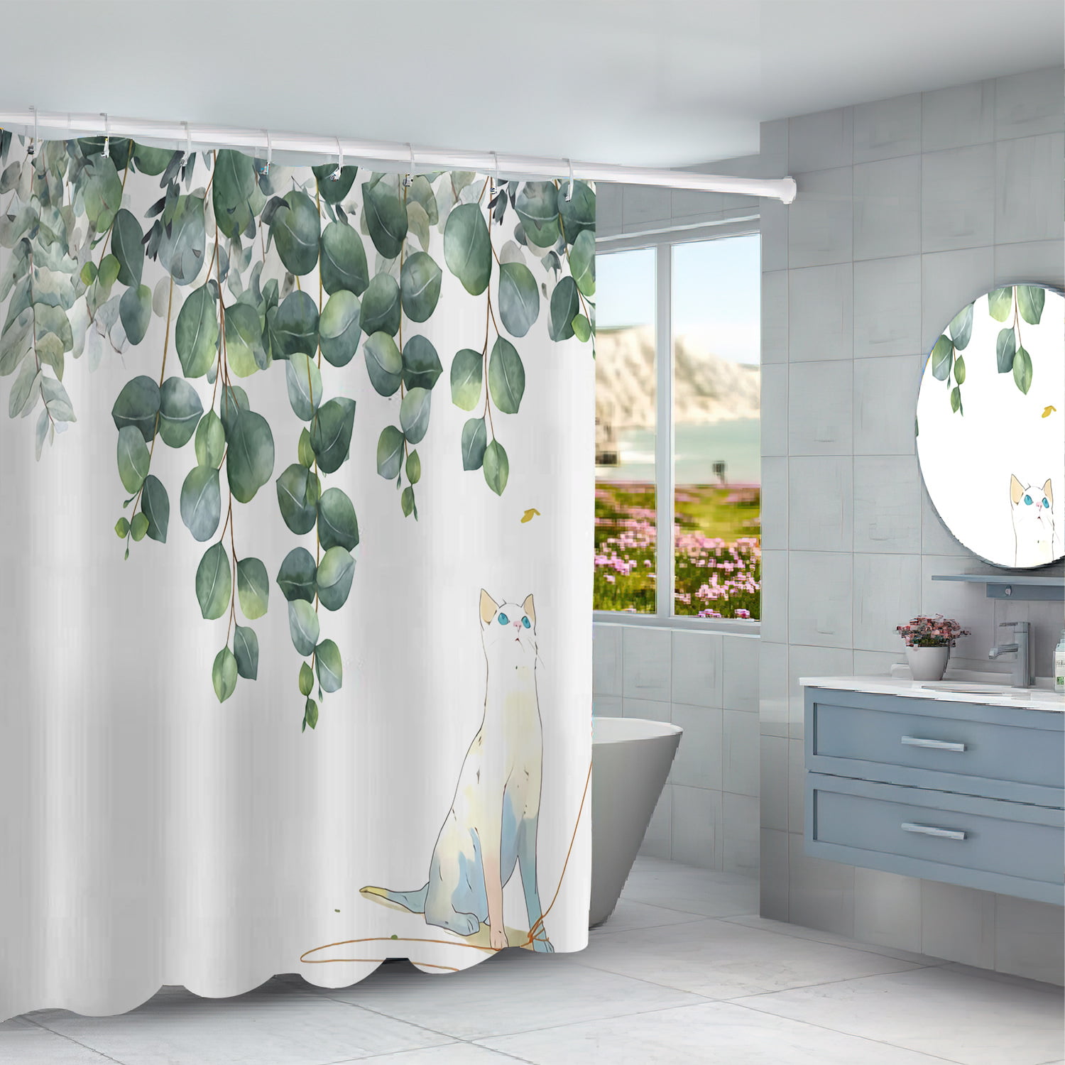 72x72'' Happy Camper Off To See The World Bathroom Waterproof Shower Curtain 