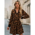 thumbnail image 6 of Women's Leopard Tie Neck Long Sleeve Dress with 95% Polyester and 5% Spandex fabric for flattering fit Wash Cold, 6 of 7