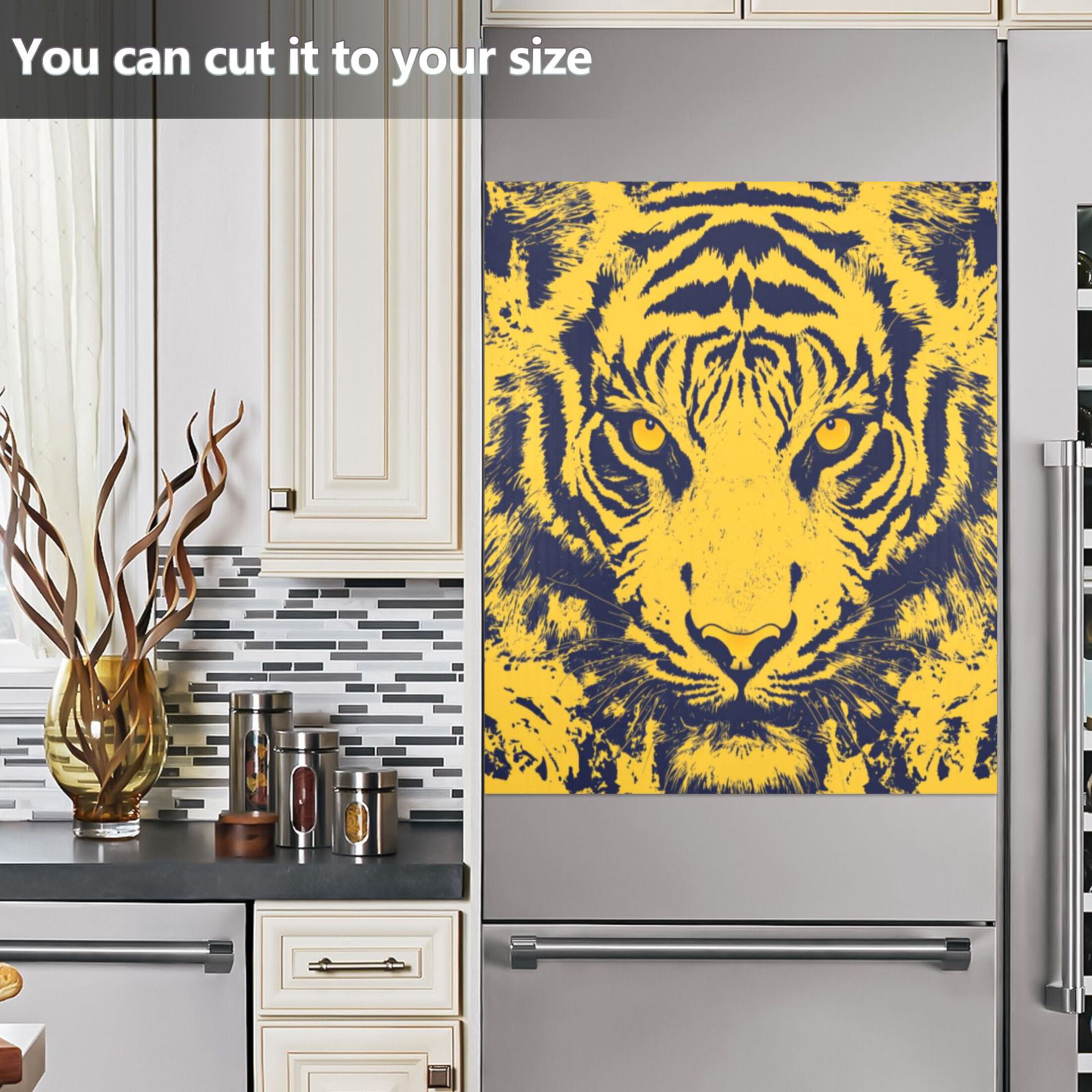 Dishwasher Magnetic Sticker 23x26 Inch Refrigerator Magnetic Sticker Washing Machine Magnetic Sticker Kitchen Panel Magnetic Sticker Home Decor Yellow Tiger Face