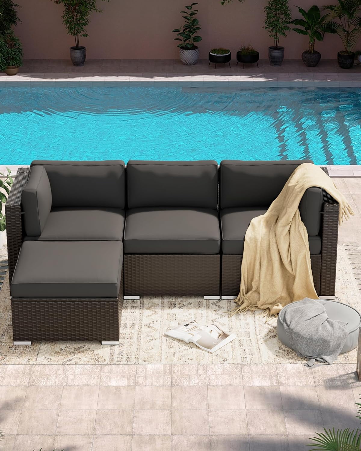 SUNCROWN 9 Piece Patio Furniture Cushions, Replacement Outdoor Cushions for 4-Seat Patio Couch, Cushions for Outdoor Sectional Sofa, Gray