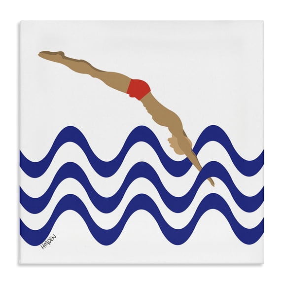 Stupell Industries Coastal Male Diver Abstract Blue Waves Canvas Art, 17 x 17, by Mark Higden