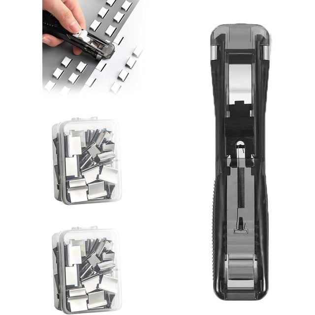 Agrafeuse de Reliure Portable - Inclut 50 Clips Réutilisables, Distributeur de Palourdes en Papier à Main, Tondeuse Rapide Réutilisable pour Bureau Maison (Noir)