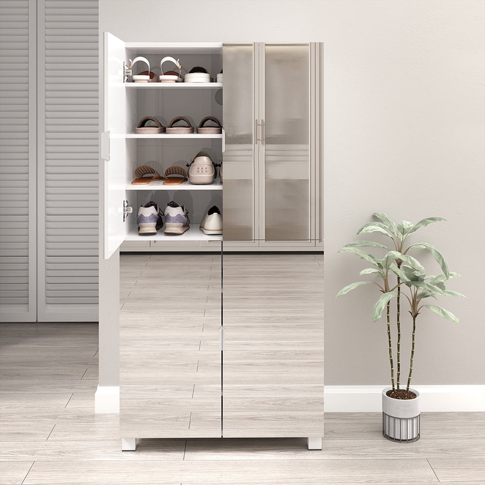 MIDOQIN 8-Tier Shoe Storage Cabinet with Mirror Door, Wood Freestanding 32 Pairs Shoe Rack Organizer for Entryway