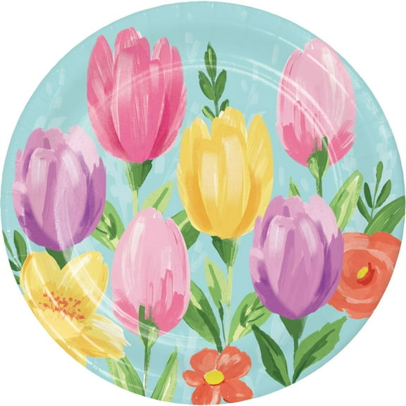 Tulip Blooms 7-inch Paper Plates 8 Per Pack