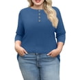thumbnail image 4 of Fabrcox L-5XL Plus Size 3/4 Sleeve Shirts for Women V Neck Henley Tops for Women Loose Fit Hide Belly Fashion Women's Tunic Tops Blue XXXL, 4 of 4