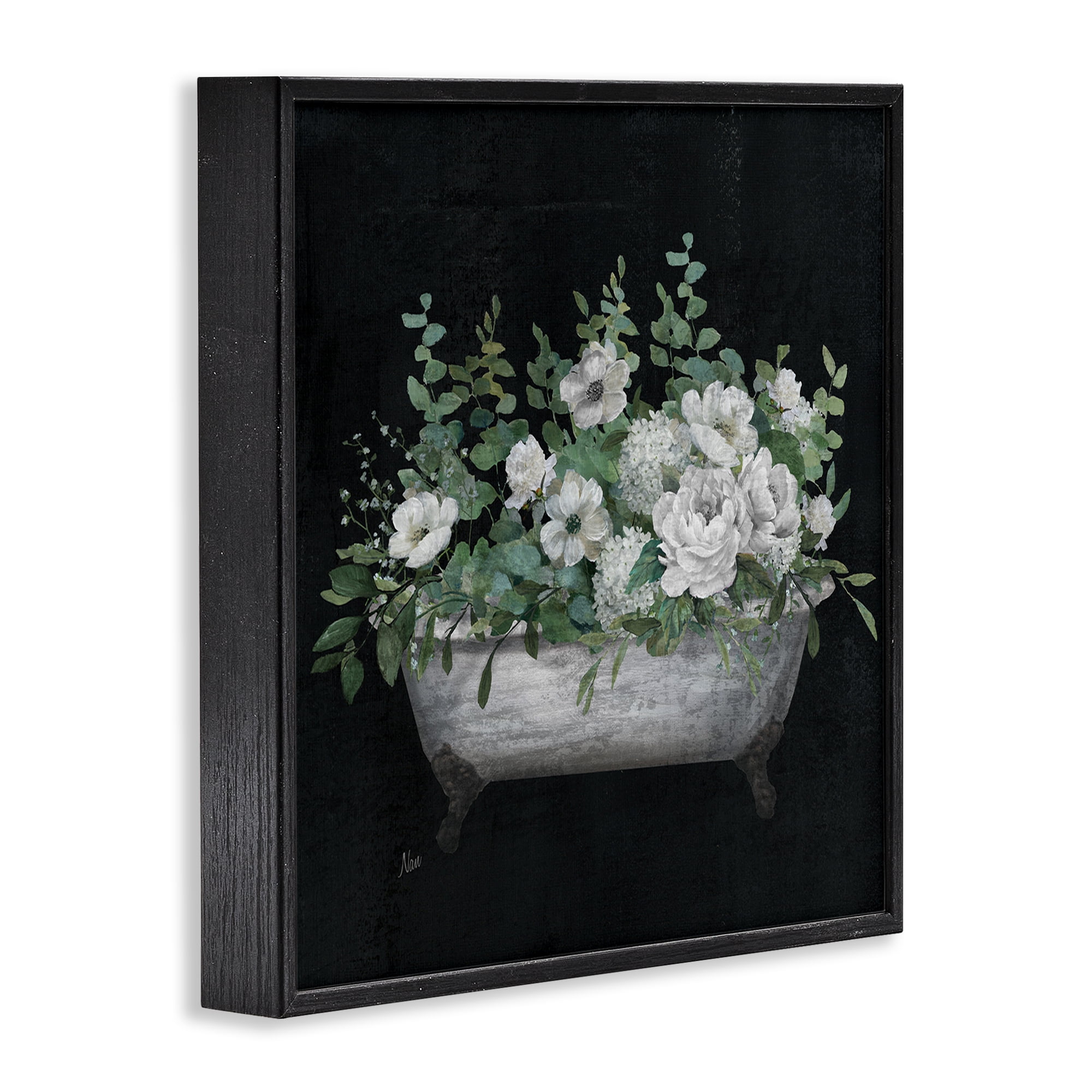 Stupell Industries Rustic Floral Bathtub Typography Painting Black Framed Art Print Wall Art, 24 x 24