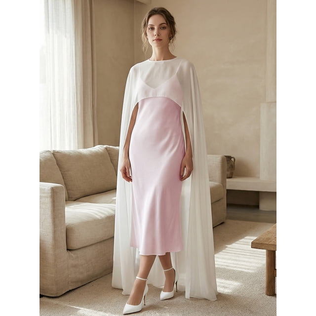 Argulvti Capes Longues Transparentes pour Femmes Mode Col Rond Couleur Unie/imprimé à Pois Poncho Châle