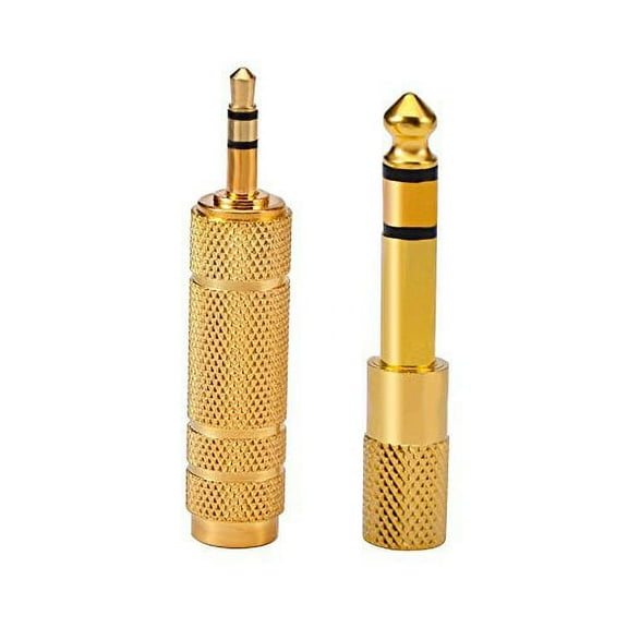 2 Pack Headphone Adapter 6.35 mm (1/ 4 Inch) Male to 3.5 mm Female Stereo Adapter Plus 3.5 mm Stereo Male to 6.35 mm (1/ 4 Inch) Mono Female, Gold Plated