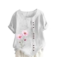 thumbnail image 2 of Lydiaunistar Hauts d'Été pour Femmes Blouse en Lin Décontractée Col Rond Polyester Mode Grande Taille Manches Courtes T-shirt à Boutons, 2 of 4