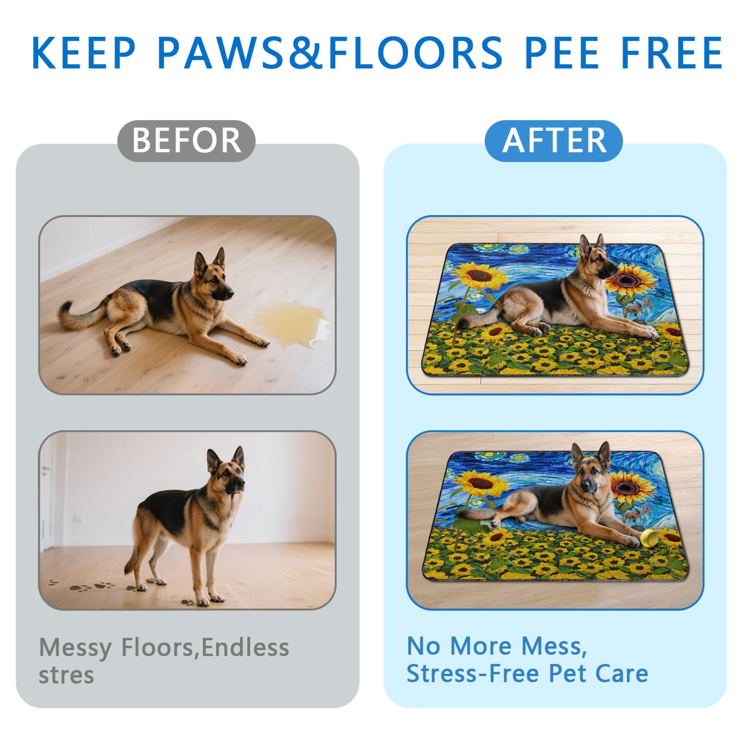 Extra Large Floral Design Washable Dog Pads 2-Count, 48x48 Inch Reusable House Training Mats, Highly Absorbent Puppy Potty Pad for Large Indoor Areas