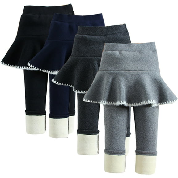 Esaierr Kids Baby Girls Winter Leggings with Skirts Black Leggings Kids Cotton Tights Baby Fleece Tights Thick Warm Skirt Pants for 1-7 Years
