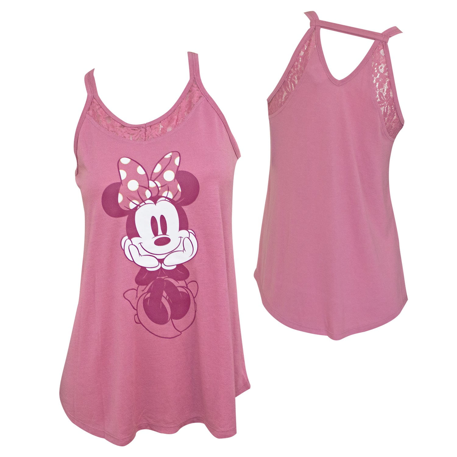 Minnie Mouse Lace Back Disney Women's Pink Tank TopSmall