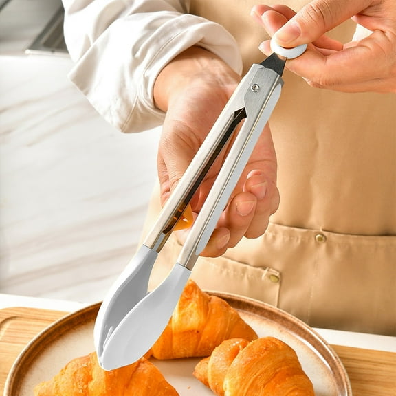 Kitchen Tongs with Silicone Tips | High Heat Resistant Cooking & Grilling Tongs | Locking Scissor Tongs for Steak, Pasta & Salad | 10 Inch Non-Slip Grip