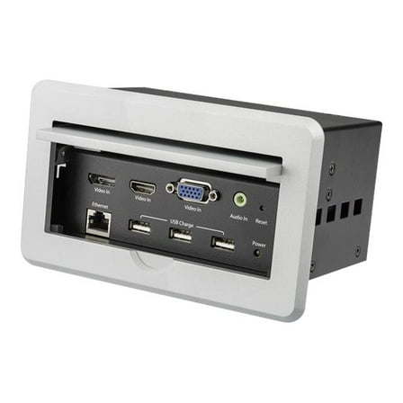 StarTech.com Conference Table Connectivity Pop up Box with AV and Data Ports - HDMI, VGA, DisplayPort to 4K HDMI Output (BOX4HDECP2) - Mounting plate - HDMI, HD-15, mini-phone stereo 3.5 mm, RJ-45, USB Type A, DisplayPort - silver