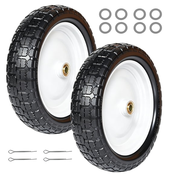 13 Inch Solid Rubber Tires 4.00-6 Flat Free Wheels with 5/8" Bearings 2.2" Offset Hub Replacement for Gorilla Cart, Hand Truck, Wheelbarrow, Garden Wagon, Dolly, Trailer, Utility Cart (Set of 2)