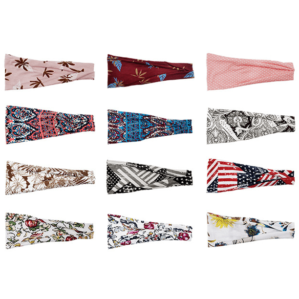 Diademas para mujer, banda para el cabello antideslizante con estampado bohemio, banda elástica para el cabello para deporte, yoga, correr