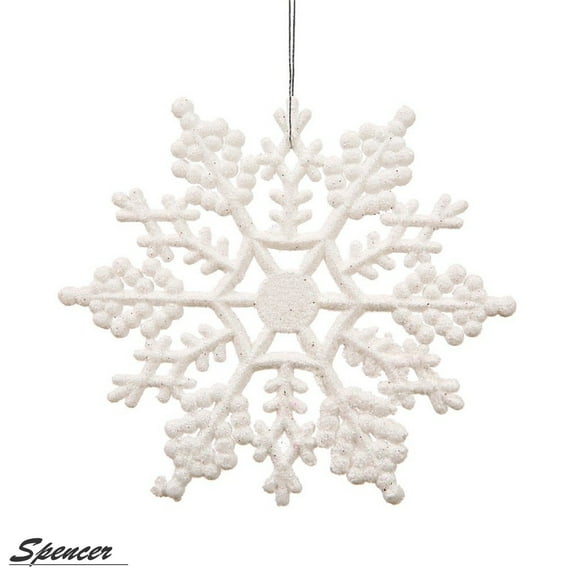 Spencer 4 inch Pack of 12 Silver Glitter Snowflake Christmas Ornaments Xmas Tree Hanging Decoration